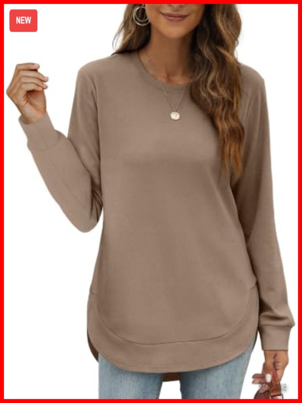 Womens Crewneck Sweatshirt High Low Curved Hem Tunic Top Loose Fit Long Sleeve